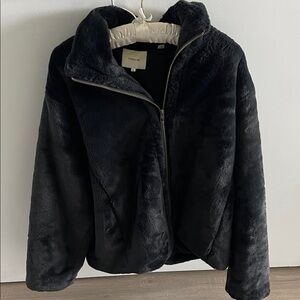 Vince Midnight Black Faux Fur Plush Jacket, very soft
